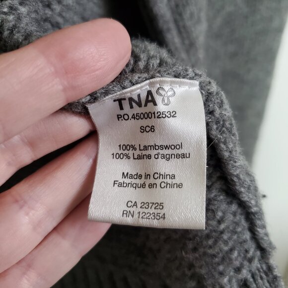 TNA Aritzia Lambswool Knit Pixelated Owl Sweater Cardigan Grey Women's Medium - Picture 13 of 15